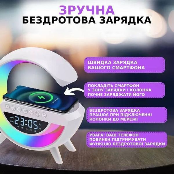 Розумний нічник-колонка BT-3401 з bluetooth та бездротовою зарядкою 15 вт 3&ndash;6 годин (24) G8445 фото