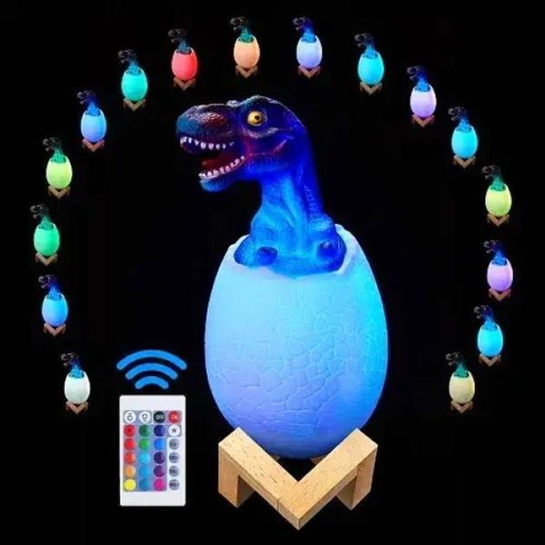 Нічник LED-лампа з пультом ДК Настільна аккумуляторна RGB 3D Dinosaur "Динозаврик у яйці" G1535 фото