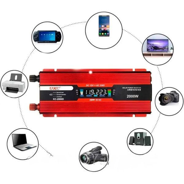 Перетворювач 12 220в інвертор інвентор UKC2000W LCD з екраном (30) QT0036 фото
