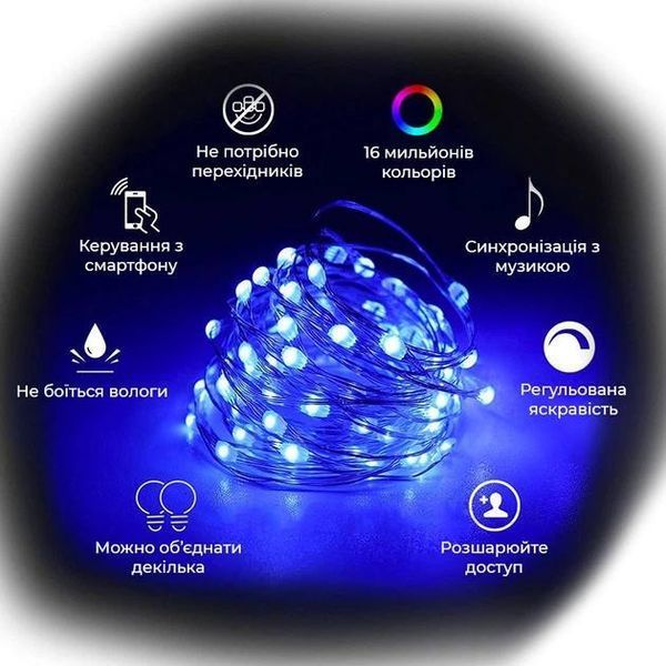 Умная гирлянда, RGB Bluetooth 3 м + пульт от USB LED APP / Bluetooth(100) E8361 фото