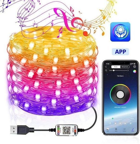 Розумна гірлянда, RGB Bluetooth 10 м + пульт від USB LED APP / Bluetooth(100) E8363 фото