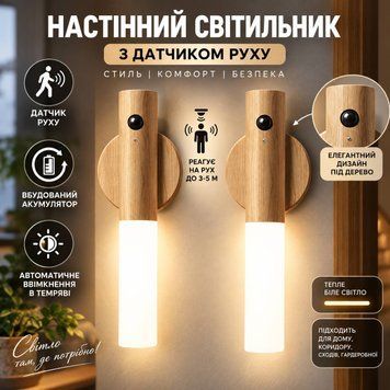Настінний світильник з датчиком руху датчик руху з реагуванням до 3&ndash;5 м автоматичне вмикання в темряві вбудований акумулятор бездротове встановлення тепле біле світло (400) C3323 фото