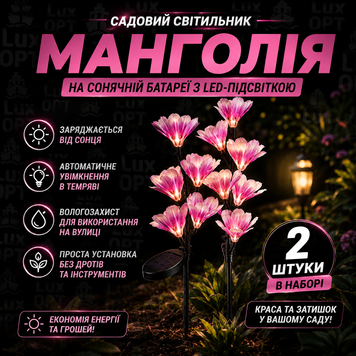 Садовий світильник &laquo;Манголія&raquo; на сонячній батареї з LED-підсвіткою 2 штуки в наборі (50) Е69941 фото