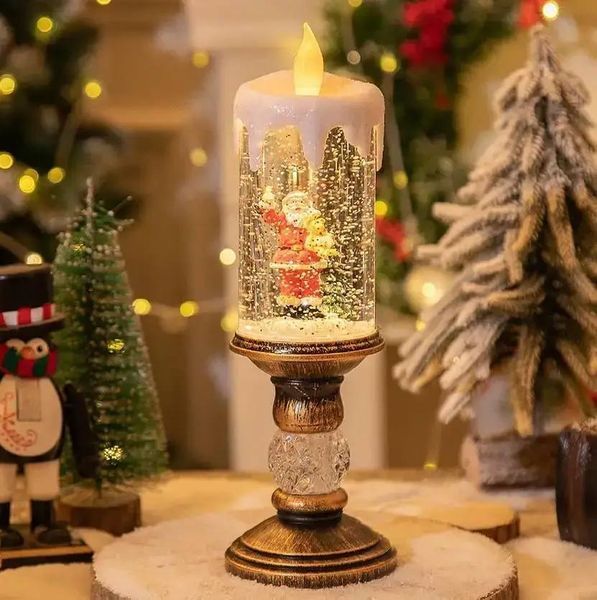 Нічник різдвяна свічка 26см*8см з різдвяними фігурами всередині, блискучками, музикальним супроводом, підсвічуванням від мережі та батарейок AAA AT-D25A (24) N7379 фото