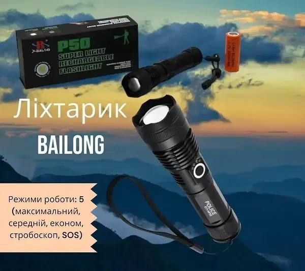 Ліхтар Police X71A-HP50, індикація заряду, zoom, ЗУ Туре-С(60) MN3009 фото