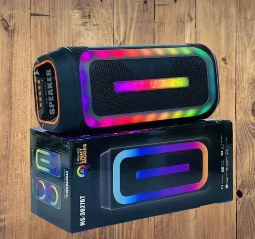 Колонка от сети и от аккумулятора с USB, SD, FM, AUX, Bluetooth, светомузыкой и ручкой 38.5см*16см*14см, 10ватт*2, MS-3627BT (12) N7126 фото