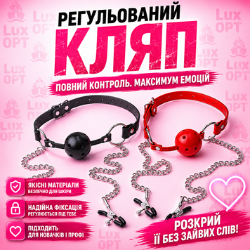 Кляп шарік з ремешком та затискачами-прищепками для сосків  В-АРТ55 В69949 фото