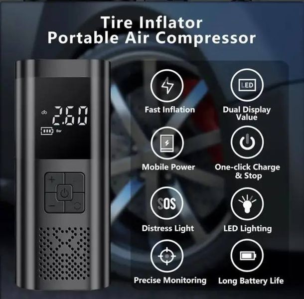 Автоматический беспроводной компрессор До 150 PSI | 6000 мА&middot;ч | Powerbank (20) E3268 фото